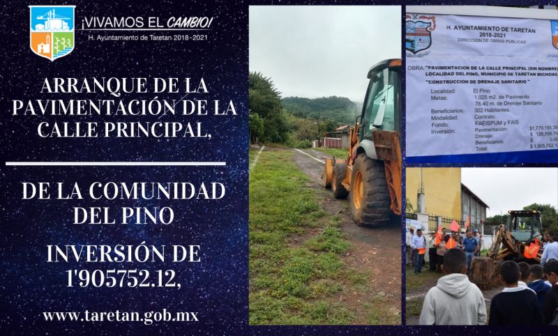 Arranque de  la pavimentación de la calle principal, de la comunidad del Pino